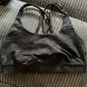 Lululemon Gray & Black Camo Size 6 Strappy Sports Bra